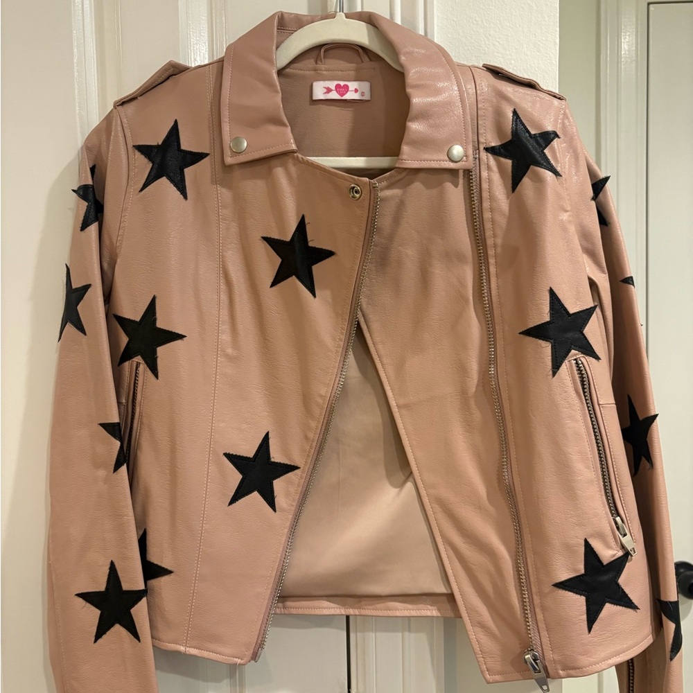 Buddy Love Blush Leather Jacket with Black Stars